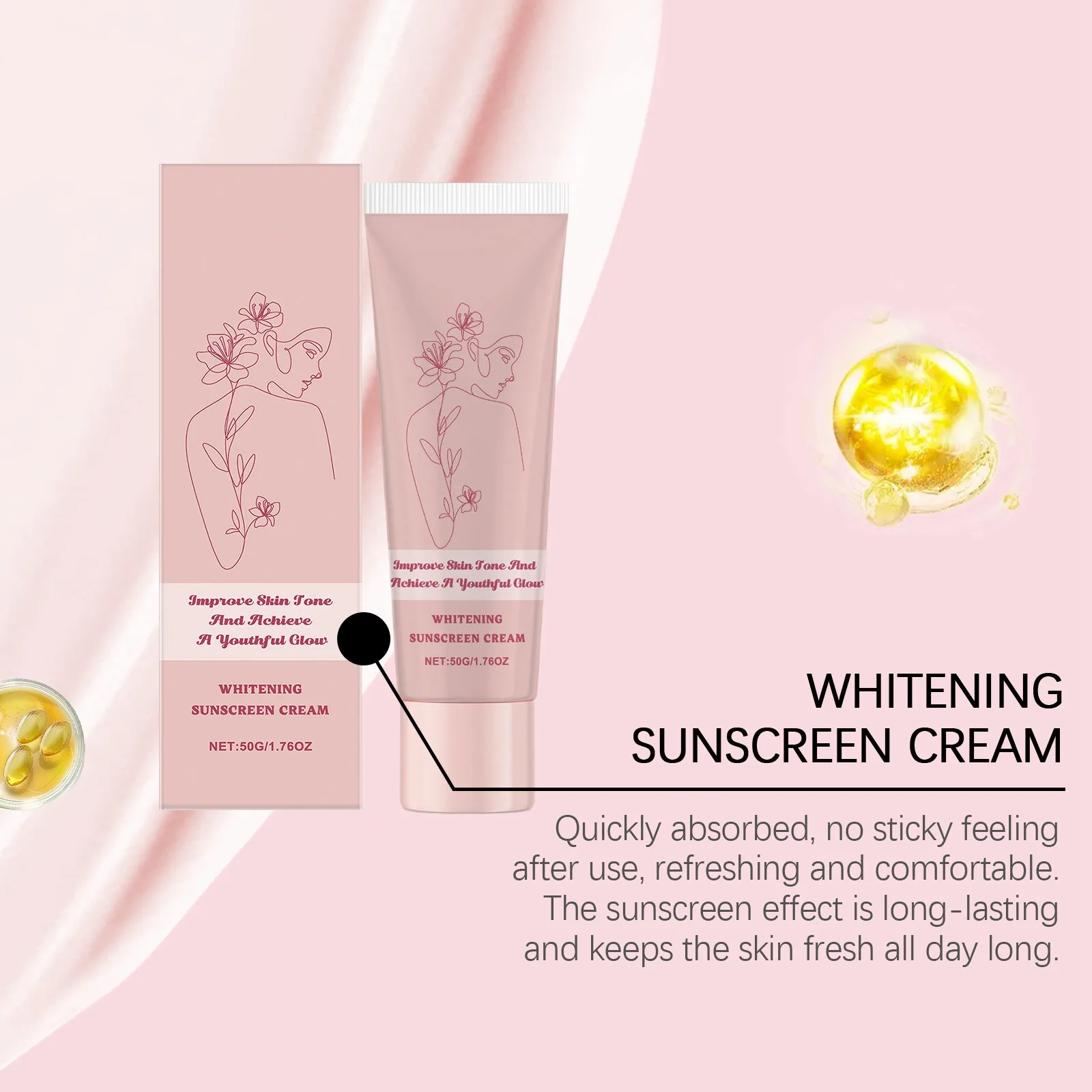 

1pc Whitening Sunscreen Moisturizing Brightening Sunscreen And Waterproof Deeply Nourishing Skin Moisturized And Translucent