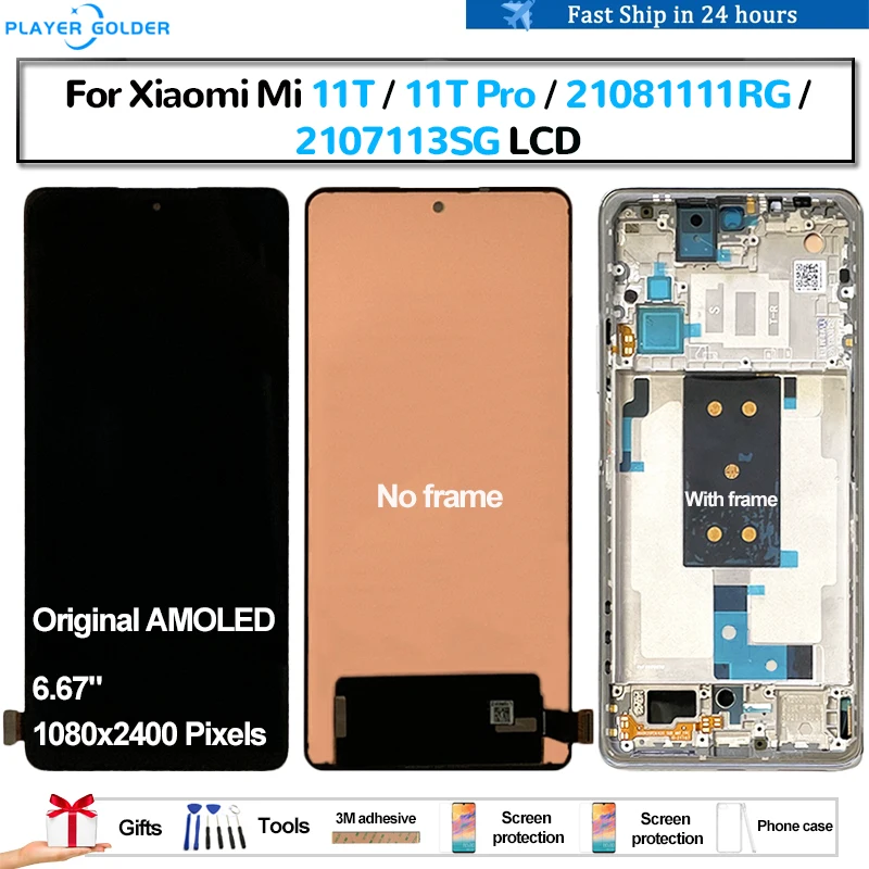 Original AMOLED For Xiaomi Mi 11T 11T Pro 21081111RG 2107113SG Pantalla lcd Display Touch Panel Screen Digitizer Assembly Repair