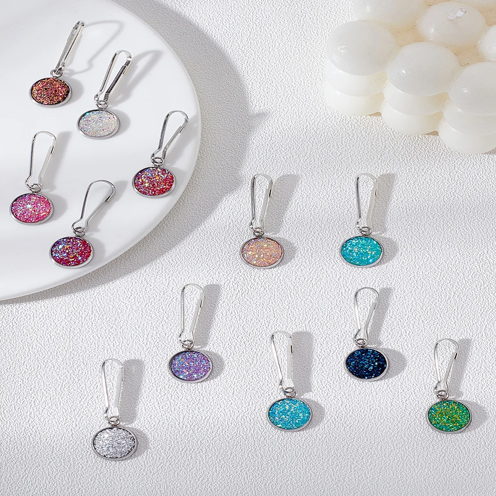12Pcs Flat Round Pendant Decorations Mixed Color Zipper Pulls Charms Sequin Glitter Pendant Jewelry Finding for Jewelry Making