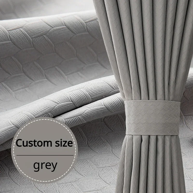 

Full Blackout Gray Curtains Fish Scale Texture Solid Color Customizable Curtains for Living Dining Room Bedroom House Decor