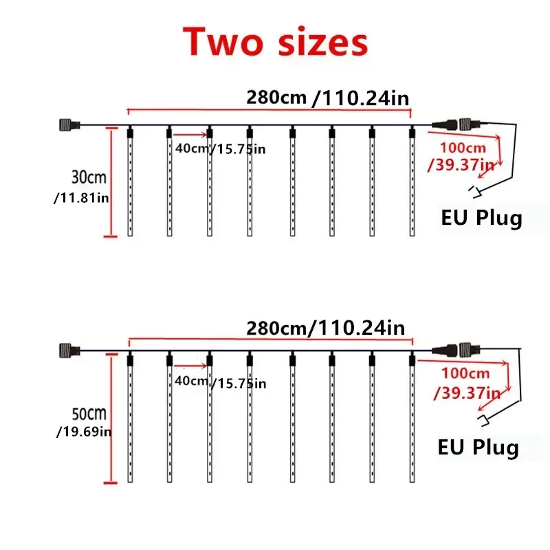 Fairy String Holiday Lighting 30/50cm 8 Tube EU Plug LED Meteor Shower Light For Christmas Garden Decoration Light Tree Decor