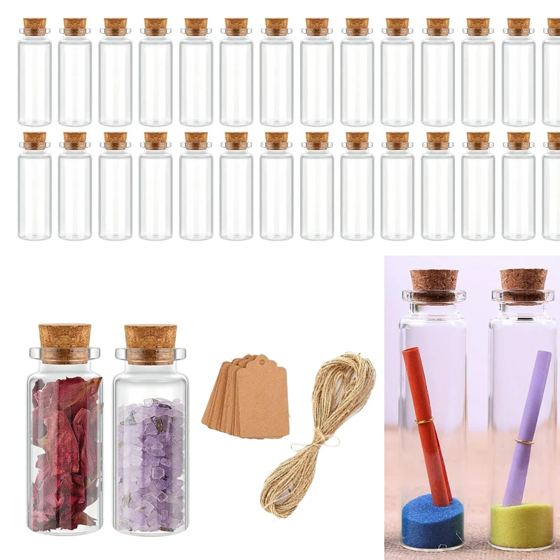 100Pcs 5/8/10/12/15/20ml Empty Mini Glass Bottles with Cork Stoppers Lovely Glass Vials for DIY Craft Wedding Home Party Favors