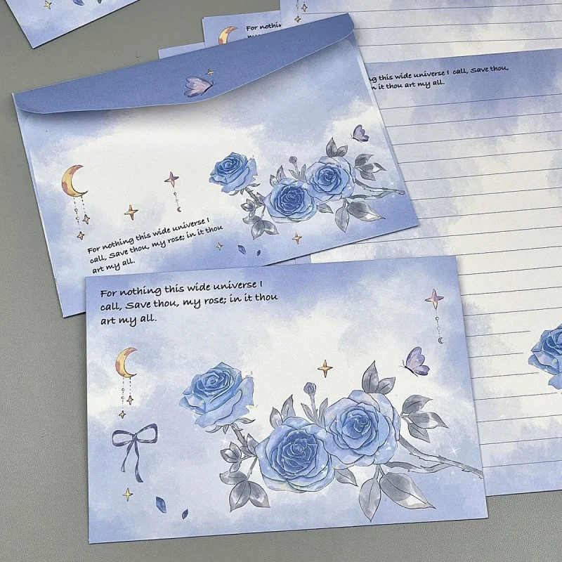 Custom. New Romantic Dream Blue Rose Envelope Letter Paper Good-looking Ins Style High Sense Handwriting Holiday Blessing Letter