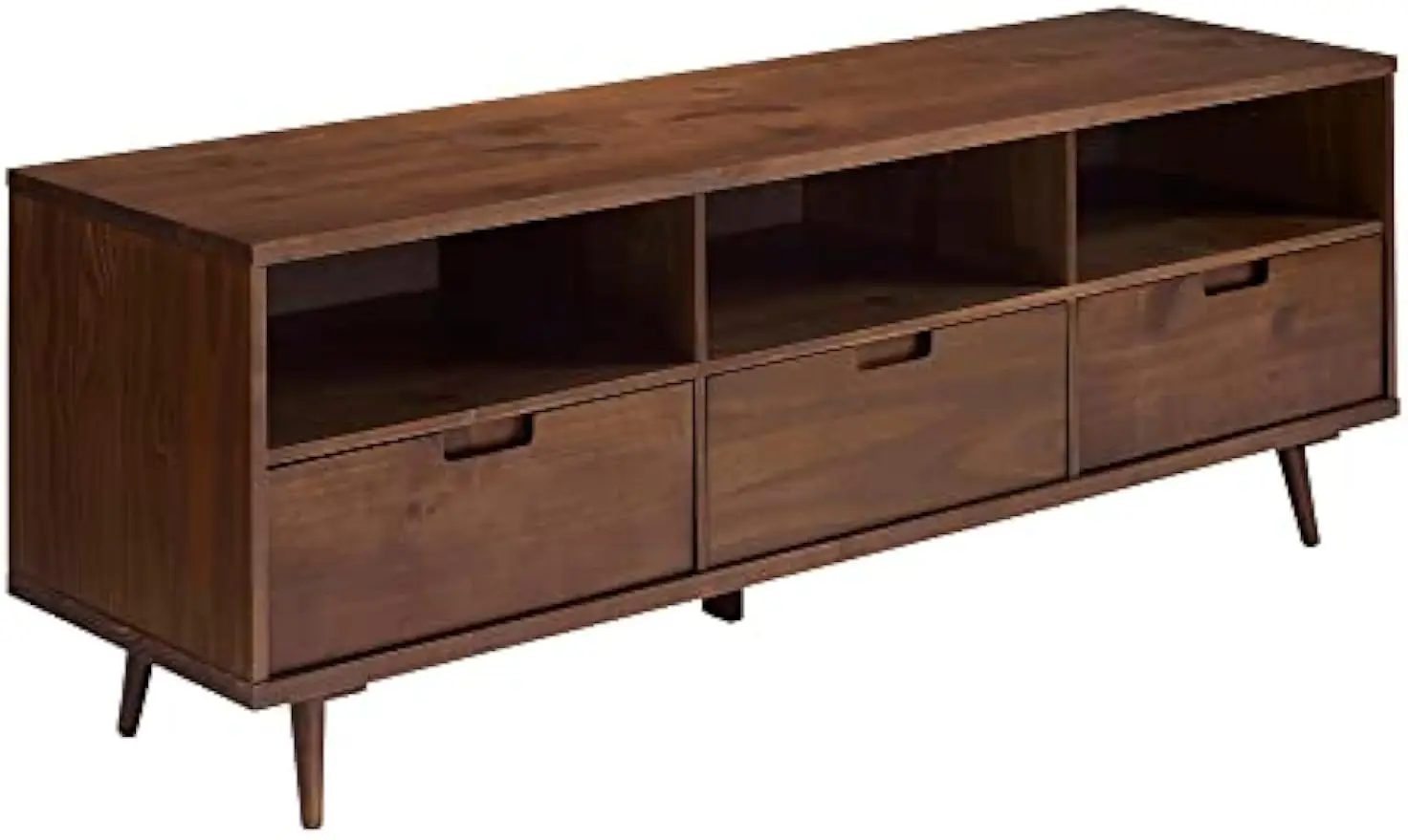 Walker-Edison Millie Mid Century Modern 3 Gaveta de madeira maciça Low Stand para TVs, até 80 polegadas, 70 Polegada, noz