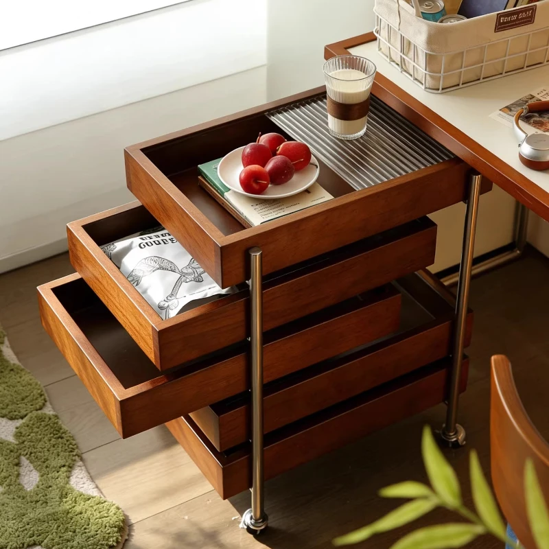 

Medieval solid wood movable trolley, under the desk, drawer storage, bedside storage cabinet, narrow sofa edge