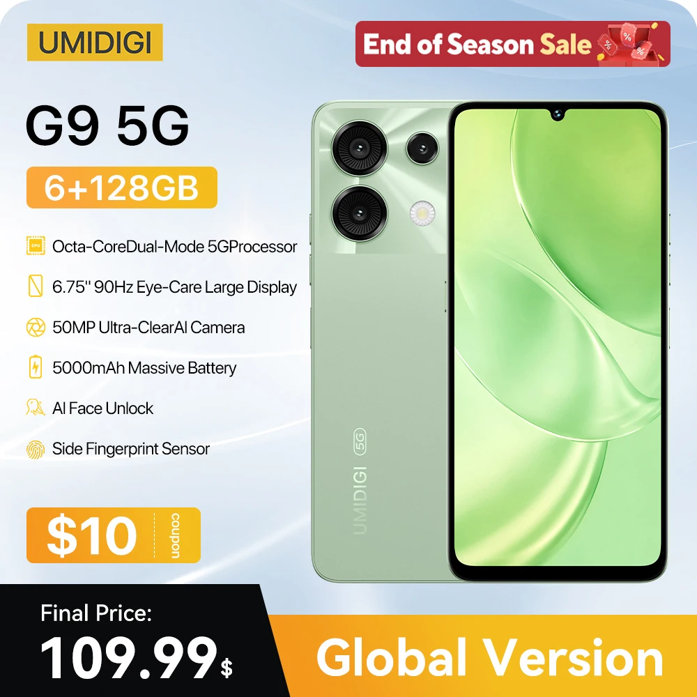 

[World Premiere] UMIDIGI G9 5G Smartphone 5G Android 14 8-Core 6GB 256GB 6.75” 90Hz HD+ 50MP 5000mAh 18W Charging 5G cellphone