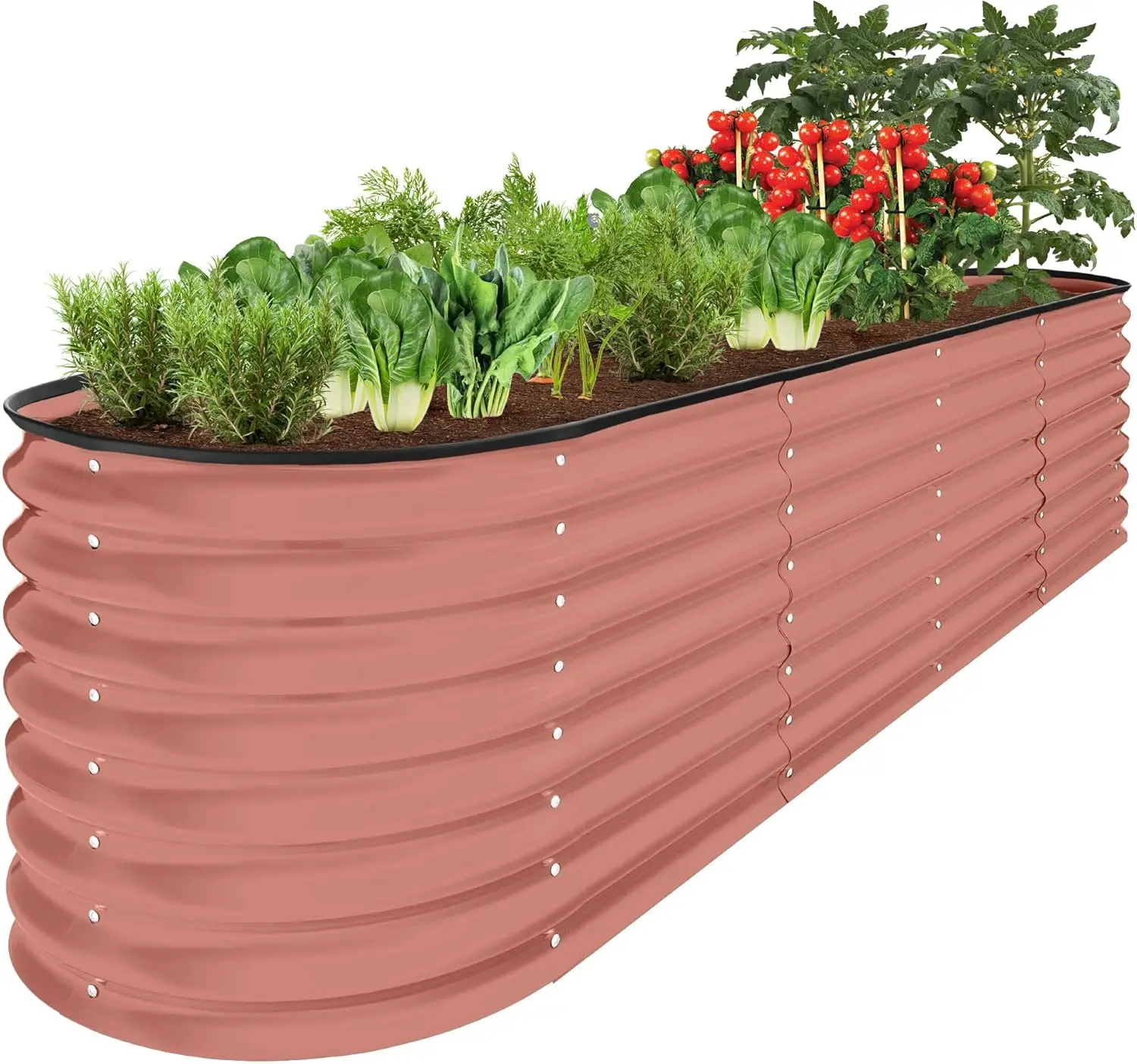 8x2x2ft Metal Raised Garden Bed, Oval Outdoor Deep Root Planter Box for Vegetables, Herbs w/ 4 Support Bars, 215 Gal Capacity - Terracotta