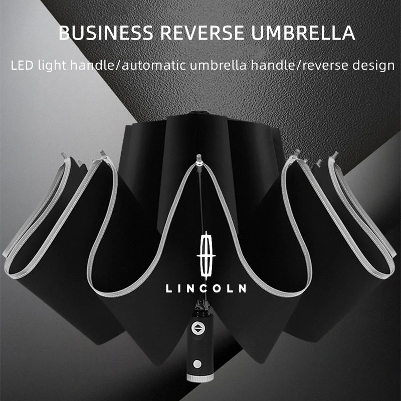 Automatic Umbrella with Reflective Stripe Reverse Led Light Umbrella For Lincoln MKC MKZ MKX MKT Corsair Nautilus Navigator Flye