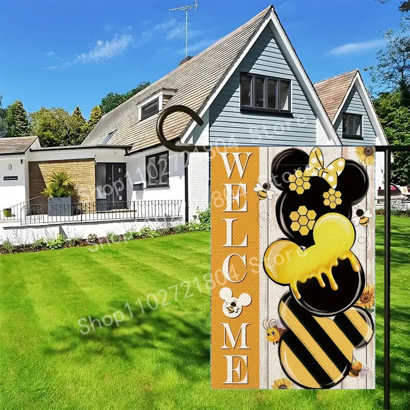 Welcome Mickey Mouse House Flag Cute and Happy Bee Garden Courtyard Decoration Festival Event Party Atmosphere DIY Decorations