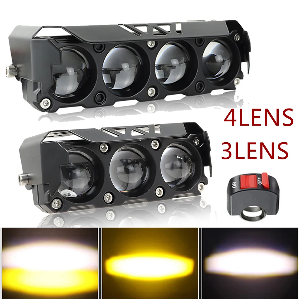 

3/ 4Lens Additional LED Headlights For Motorcycle Spotlights 12-80V White/Amber Long Range Auxiliary Fog Lights Car Work Lights