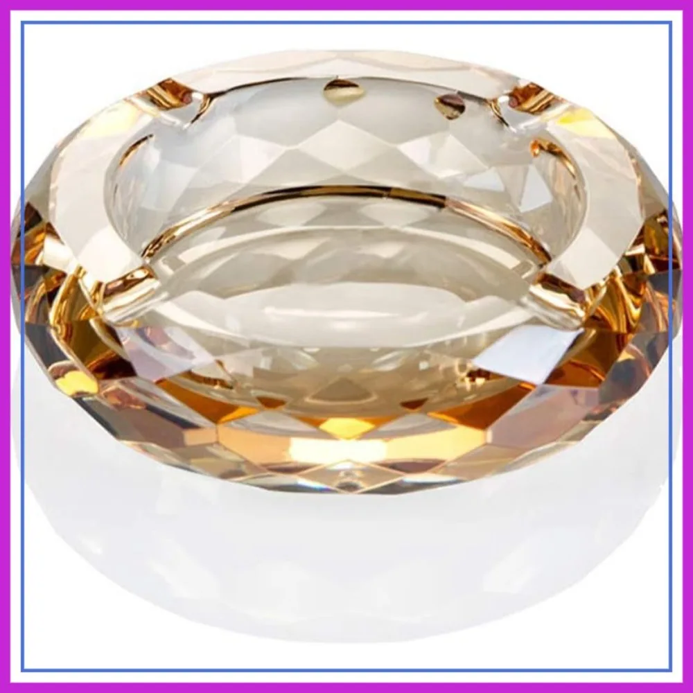 

Crystal Glass Ashtray for Cigar Cigarettes, Home Office Desk Decor, Gold Trim