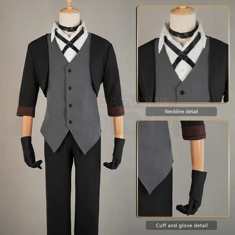 

⊙2026 Anime Nakahara Chuuya Cosplay Costume Set Oversize Coat Vest Shirt Pants Hat Gloves Choker Daily Wear⊙~⊙