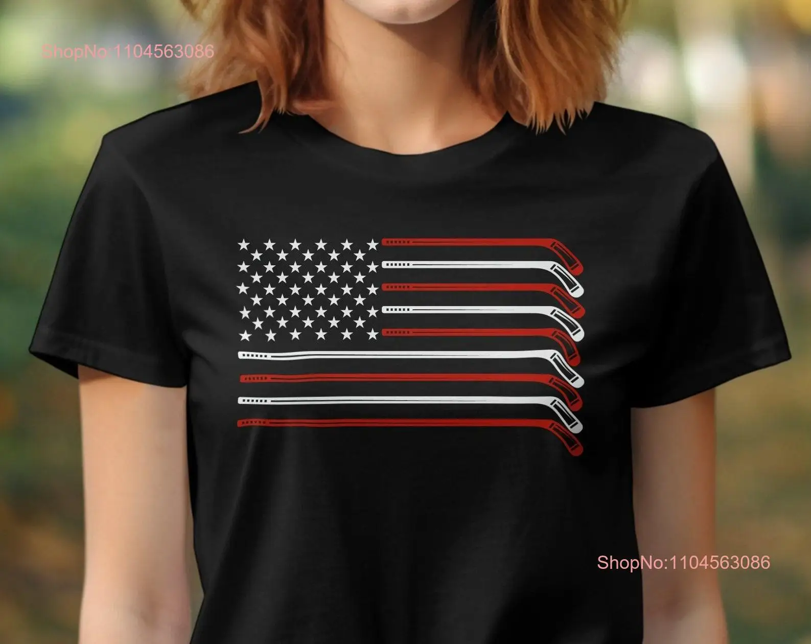 American Flag Hockey Stick T Shirt Patriotyczny fan sportu USA Team Supporter Męski i damski Casual długi lub krótki rękaw