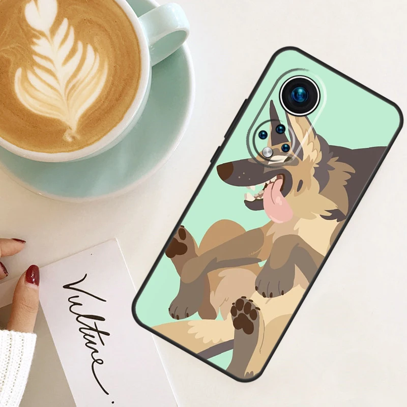 Cartoon German Shepherd Dog For Huawei P40 P20 P30 P60 Pro Nova 5T 9 P Smart Honor Magic5 Lite 50 70 90 X8 X8a X9a Case