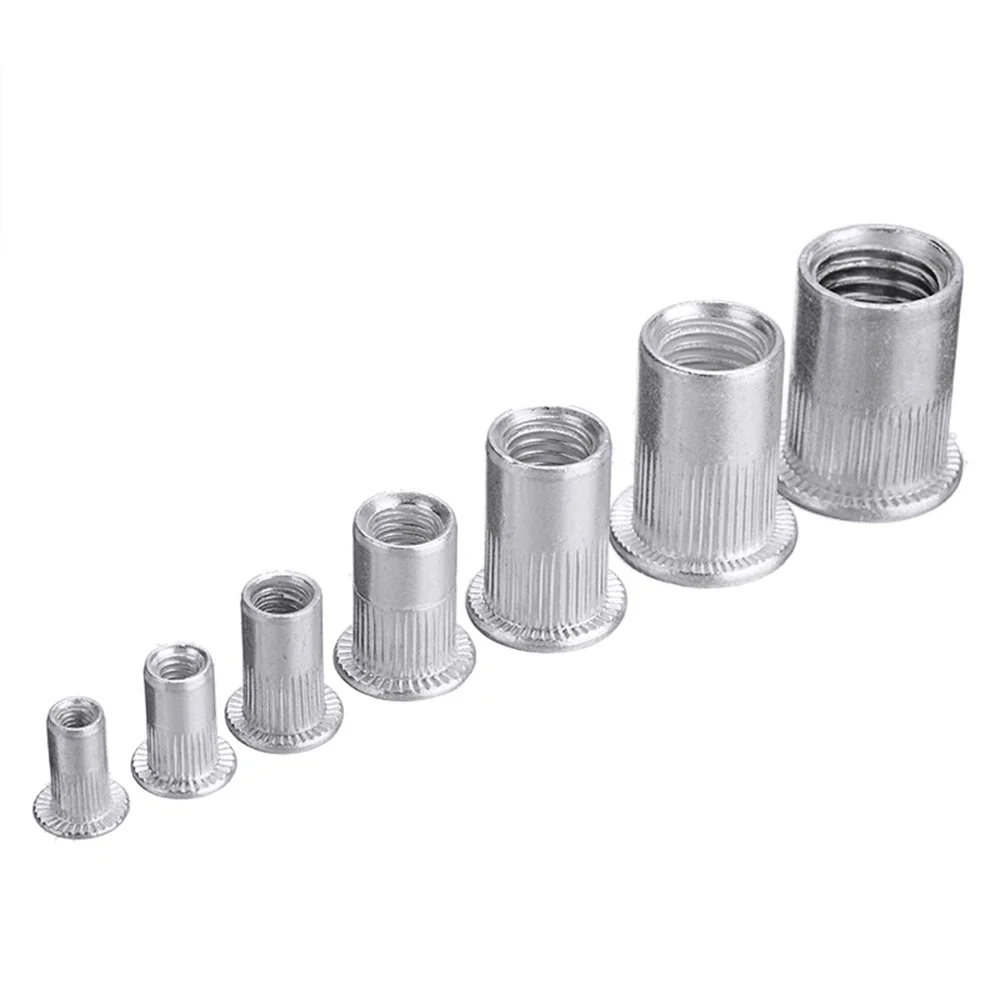 175pcs aluminum flat head rivet nut m3 m4 m5 m6 m8 m10 m12 rivnut galvanized cap rivet threaded nut set