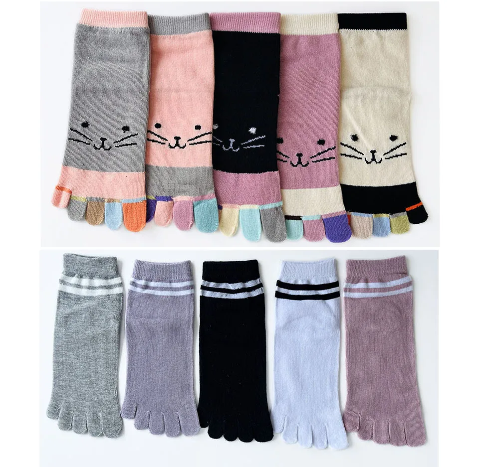 Niedliche kurze Zehensocken für Damen und Mädchen, Baumwolle, gestreift, Katze, Liebe, modisch, schweißabsorbierend, antibakteriell, atmungsaktiv, warm, Fünf-Finger-Socken – Detail 4