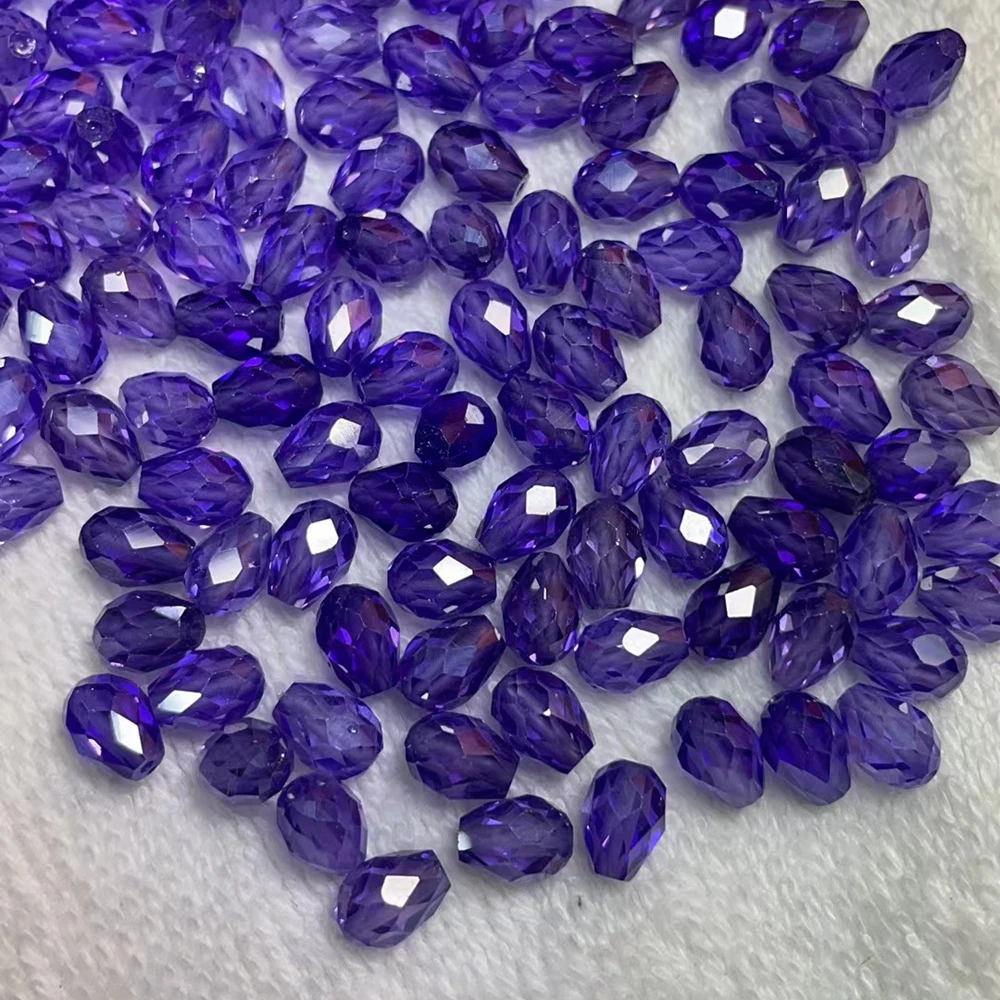 

8 Colors 5x7mm Cubic Zirconia Faceted Cut Drop Beads With Full Hole 3A CZ Purple Garnet Peridot White Black Pink Zircon Stones