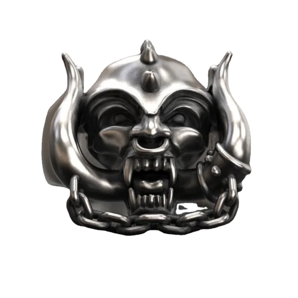 Europunk style motorcycle blackened exaggerated head skull chain ring size 6-13