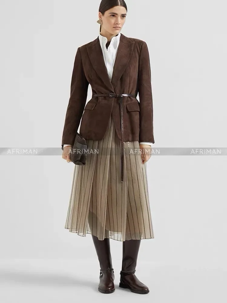 Femmes jupes plissées costumes paillettes perlées soie Organza chemise + taille élastique maille soie jupe longue ensemble