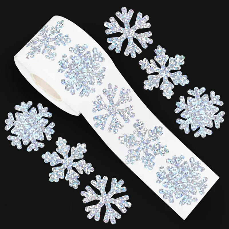 

500pcsLaser Christmas Snowflake Stickers，Christmas Holiday Gift Decoration Stickers Waterproof Self-Adhesive Party Envelope Stic