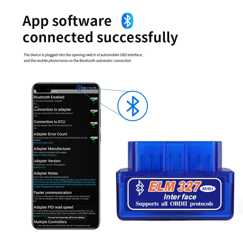 ELM327 Mini V2.1 Bluetooth Detector OBD Dual Mode 5.1 Bluetooth Car Malfunction Detector