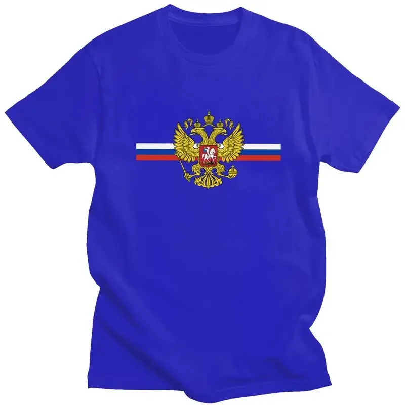 LE Fashion Coat Of Arms Of Russia T Shirt Men Short Sleeved Russian Flag Printed Tee Pre-shrunk Cotton