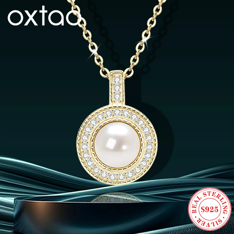 

OXTAO 6-6,5 мм белый натуральный пресноводный жемчуг ожерелье для женщин стерлингового серебра 925 пробы ретро стиль ожерелье с подвеской в виде ореола ювелирные изделия
