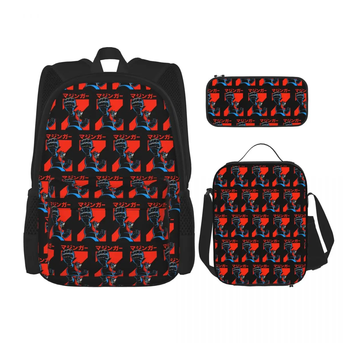 

Mazinger Z Goldorak Actarus Grendizer Mask BackpacksChildren School Bags Kids Rucksack Lunch Bag Pen Bag Three-Piece Set