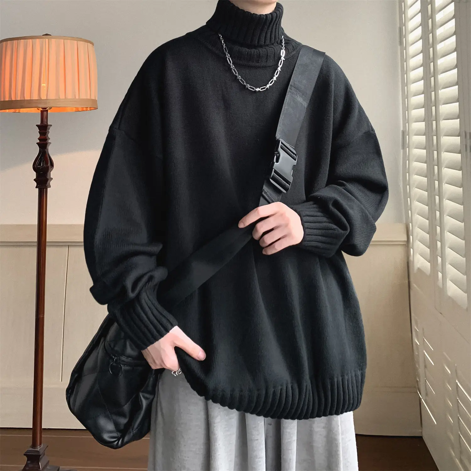Trendy Korean Solid Color Turtleneck Sweaters Men and Women, Basic Winter Y2K Sweaters for Couples, Loose and Simple Base Layers