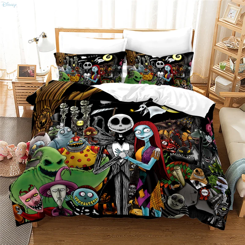 

New Nightmare Before Christmas Duvet Cover With Pillow Cover Bed Set Jack And Sally 3D Skull Christmas Bedding Set Bedroom Decor