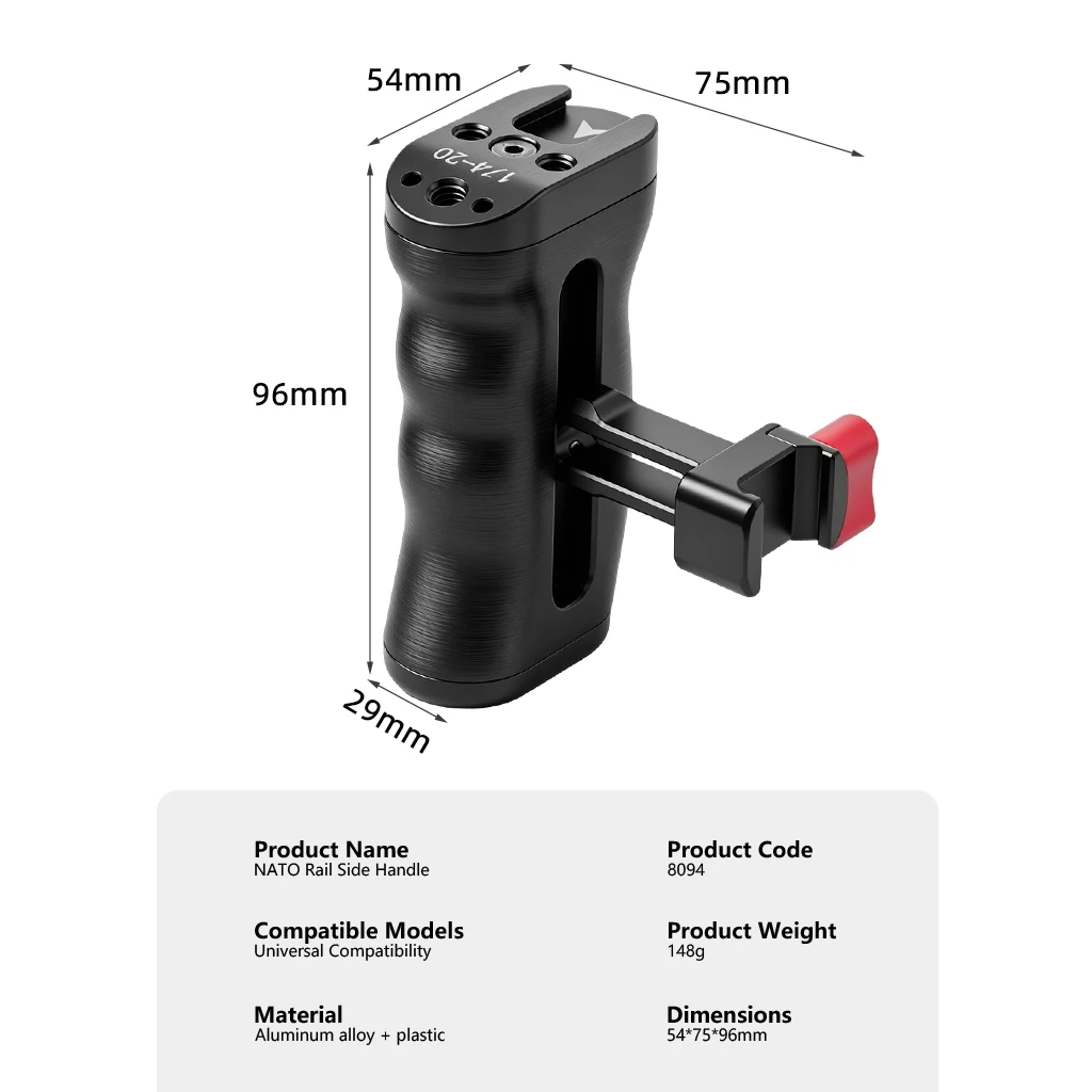DSLR-Kamera-Cage-Rig mit NATO-Schienen-Seitengriff, rutschfester Gimbal-Hebegriff, Cold Shoe Mount, 1/4" 3/8" Gewinde, Ronin-Stabilisator – Detail 8