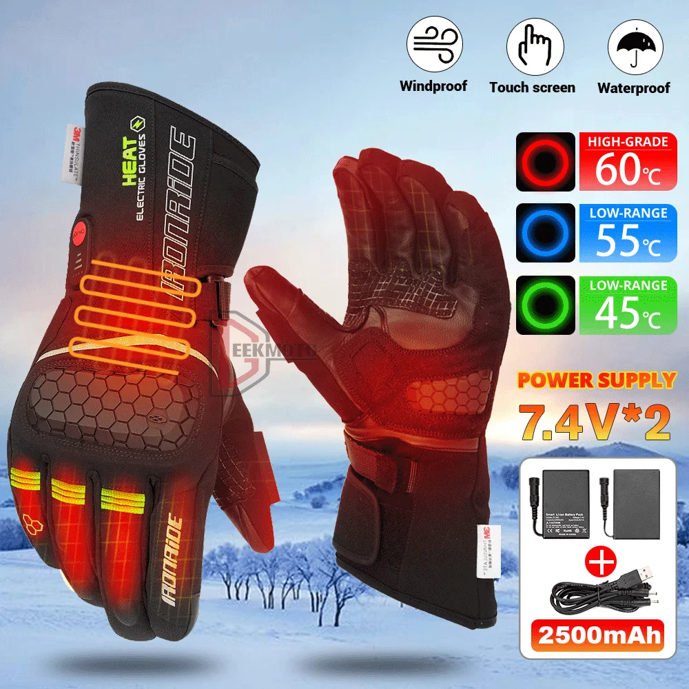 Heated Gloves Motorcycle Winter Gloves Snowboarding Ski Gloves With Rechargeable Battery Waterproof Touchscreen Hand Warmer