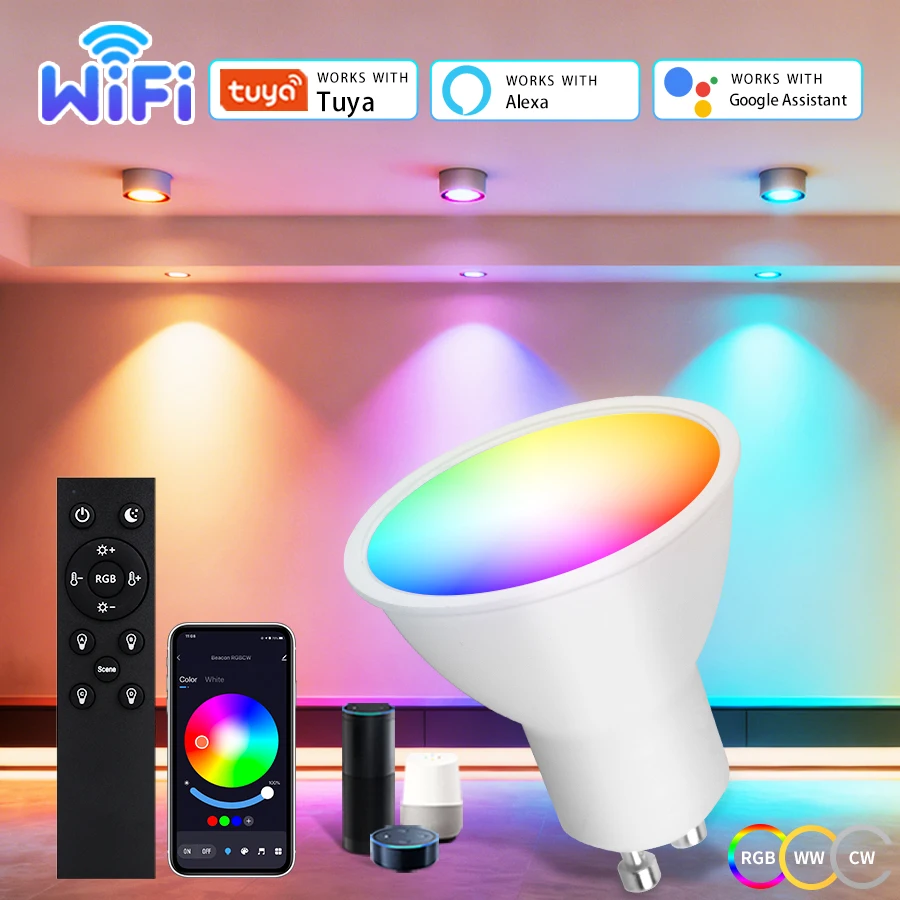 RGB GU10 220V 110V WiFi Smart Bulb with APP Remote Control Tuya Smart Light Bulbs Compatible with Google Home Alexa Smart Lamp