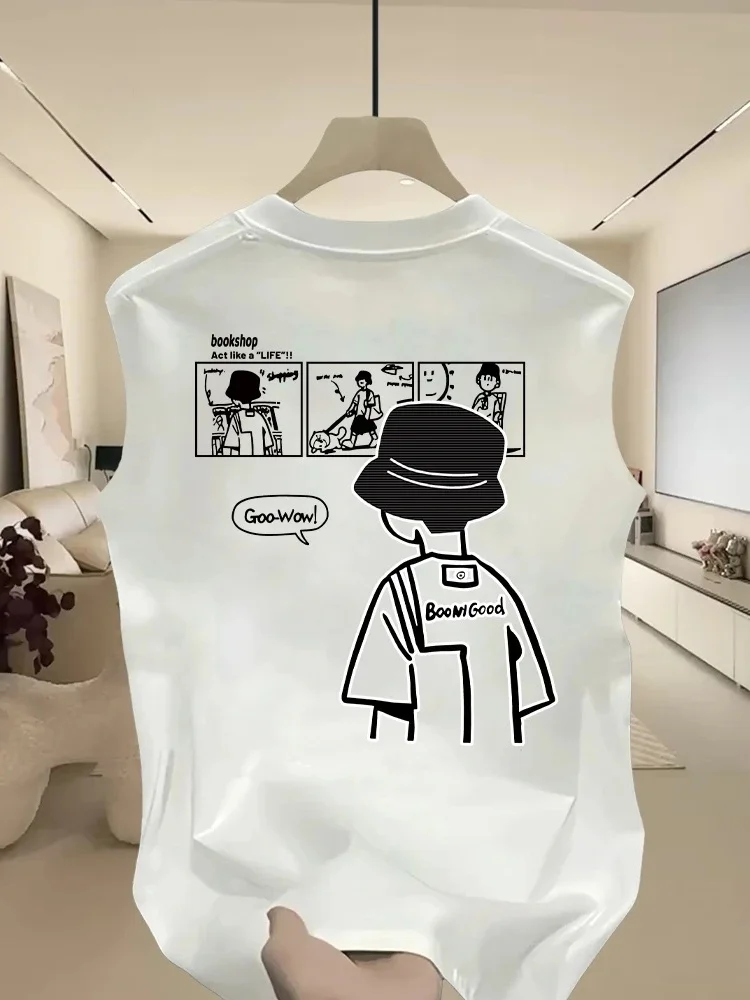 

Heavyweight Svel American Sle Fitn Vest Loose Casual Summer Top for Men Couple Matching Cotton round Ne T-irt