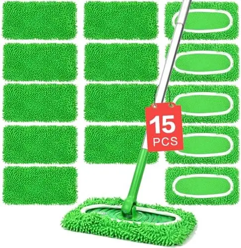 

15Pcs Reusable Microfiber Mop Pads for Sweeper Mop – Washable Wet & Dry Floor Cleaning Cloths – Compatible with Hardwood & Hard