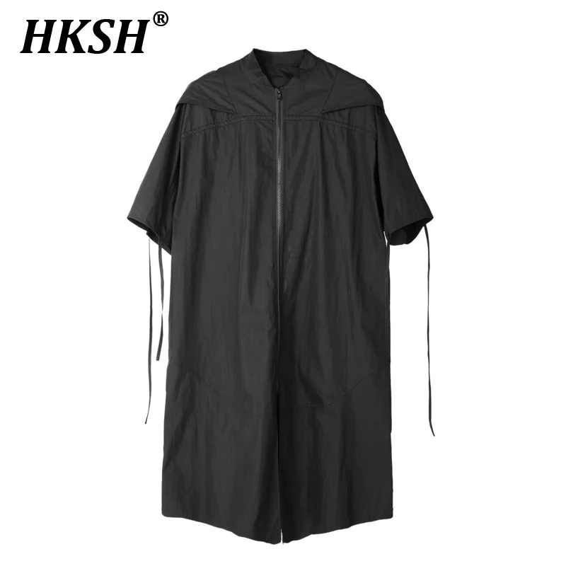 HKSH Spring Summer New Decadent Dark Cloak Windbreaker Thin Coat Loose Hooded Chic Trendy Gothic Robe Short Sleeve Trench HK1846