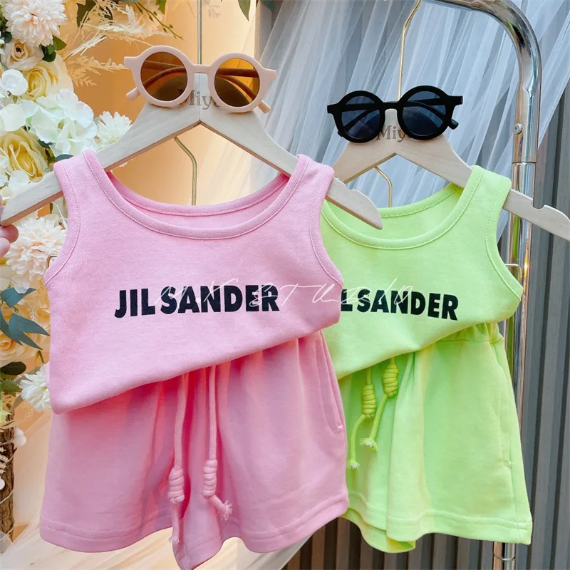 

Girls Sweet 2Pcs Suit Summer Children Baby Kids Sleeveless Letter T-shirt + Shorts Pants Suit Children's Clothing