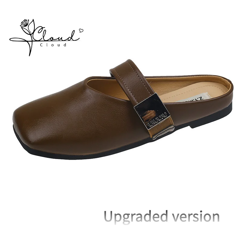 

Flat Bottom Metal Buckle Wrapped Half for Women's Outwear Small and Super Cute Exquisite Chic Atmosphere Concise New Slippers