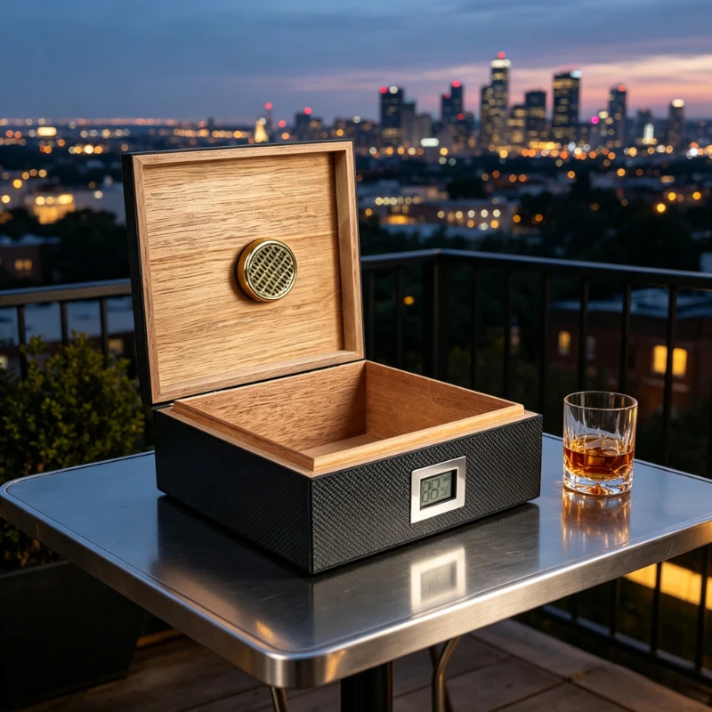 Cigar Humidor Holds 55 Cigars with Humidifie Hygrometer Perfect Match for Cigars Desktop Cigar Storage Box for Collection Gift - view 5