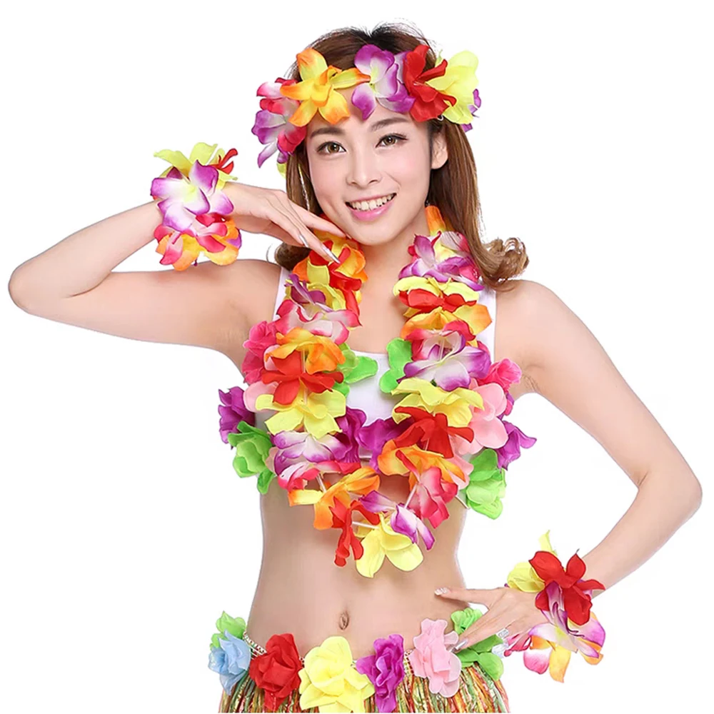 40/60CM Hawaiian Hula Skirt Children Adult Beach Hula Show Grass Dress Flower Skirt Garland Costume Set Tropical Party Decoratin