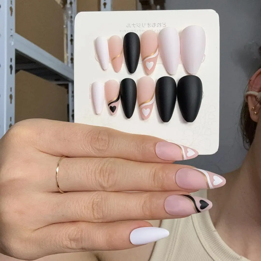 24Pcs/Box Matte Teardrop-Shaped Pointed Press on Nail Art Artificial Acrylic Almond False Nails Tips Wearable Fake Nails Set
