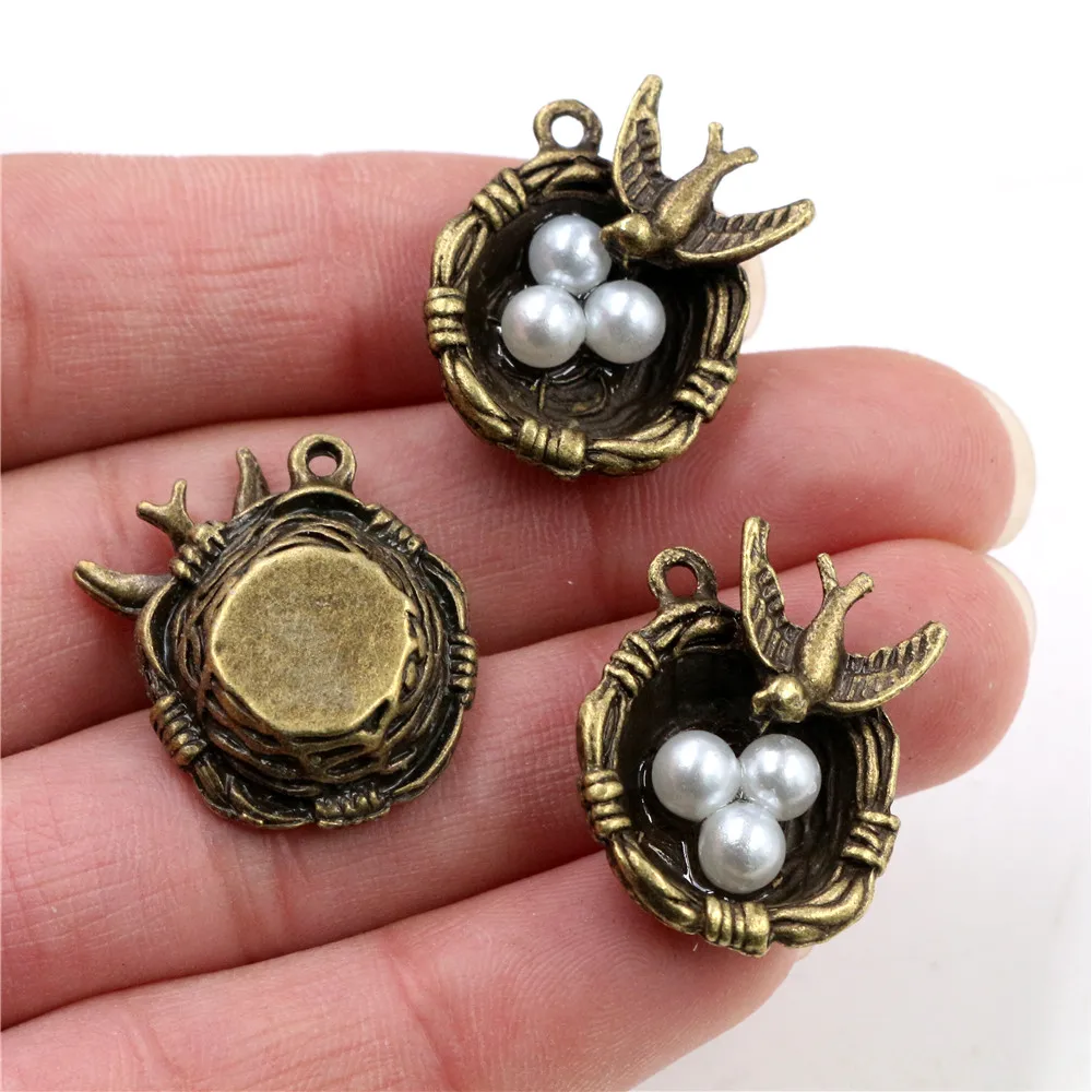 24x19x9mm 4pcs Antique Silver Plated and Bronze Plated Bird Nest Handmade Charms Pendant:DIY for bracelet necklace