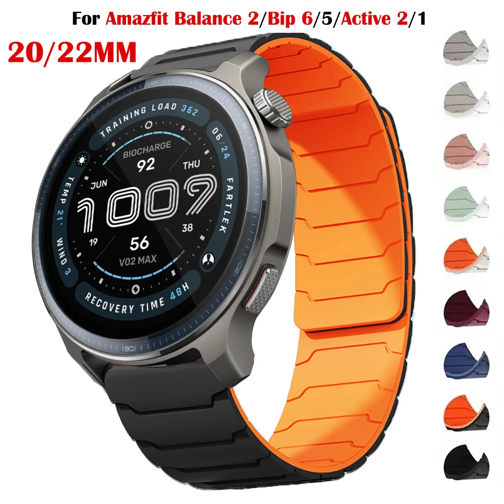 22mm 20mm magnetisches Silikonarmband für Amazfit Balance 2/GTS4 3/GTR4 3 2/Cheetah Square/Round Band für Amazfit Active 2/Bip 6 5 3