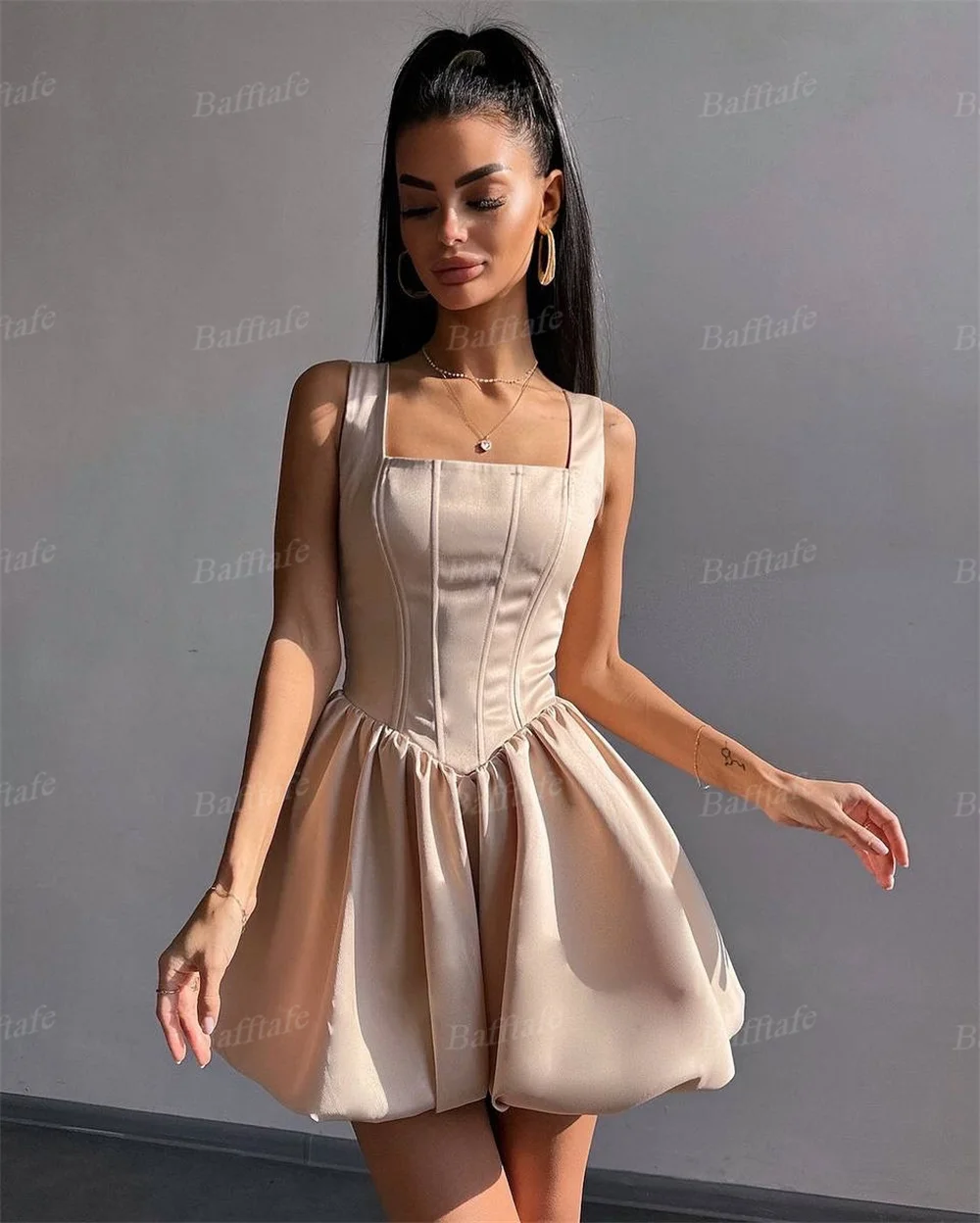 Bafftafe A ラインサテンカスタマイズされたミニウエディングドレスコルセットバック膝上フォーマルパーティーホームカミングドレス女性衣装機会
