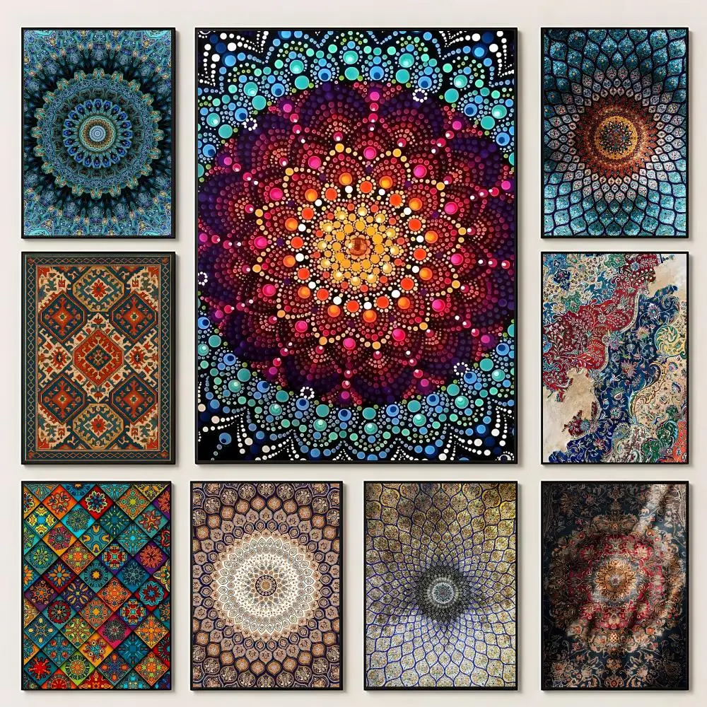 Pattern Persian style pattern Poster Self‑Adhesive Waterproof PP Poster Coffee House Bar Wall Art Sticker Room Home Decor