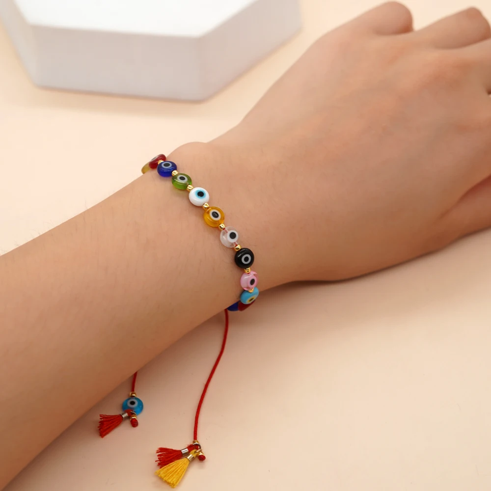 1pc Evil Eye Glass Bead Colorful Summer Jewelry Friendship Bracelets For Women Fashion Lukcy Family Gift With Tassel