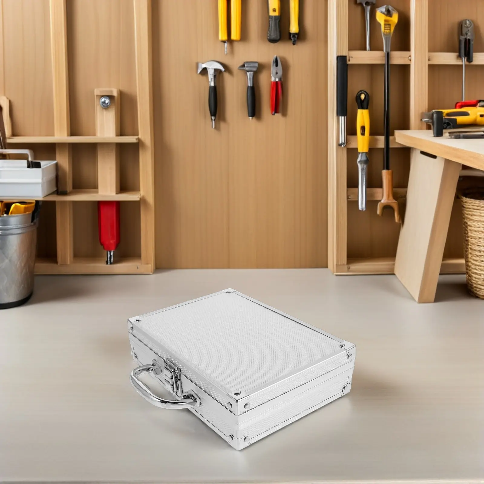 Aluminum Alloy Toolbox Lockable 25.5x18.5x6.5cm Portable Tool Organizer Shockproof Hard Case for Travel Mechanic Precision