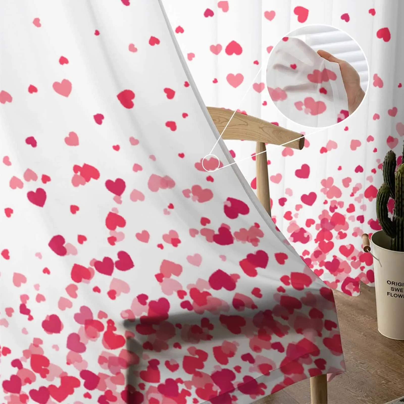 Valentine'S Day Love Scattered Falling Love Sheer Curtains for Living Room Decoration Window Curtain Kitchen Tulle Voile Drapes