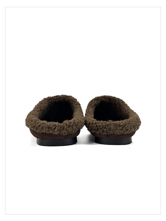 2027 Autumn Winter New Arrival Cow Suede Upper Warm Faux Shearling Lining Mango‑Toe Slip‑on Women's Home Mule Cotton Slippers
