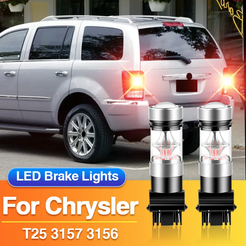 2PCS T25 3157 LED Brake Light 3156 Tail Blub for Chrysler Sebring/Voyager/PT Cruiser/300M/300/Concorde/Intrepid, P27/7W Red Lamp